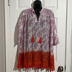 Roberta Roller Rabbit 3/4 Sleeve Elephant Tassel Tunic Sz XS